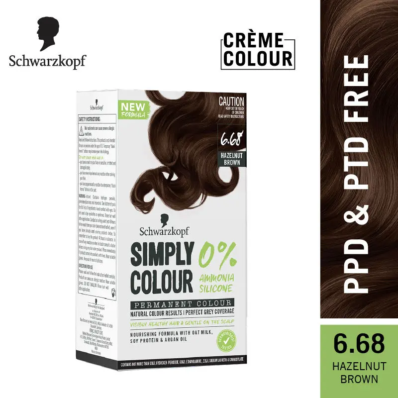 Schwarzkopf Simply Colour Permanent Hair Colour For 100% Grey Coverage - 6.68 Hazelnut Brown