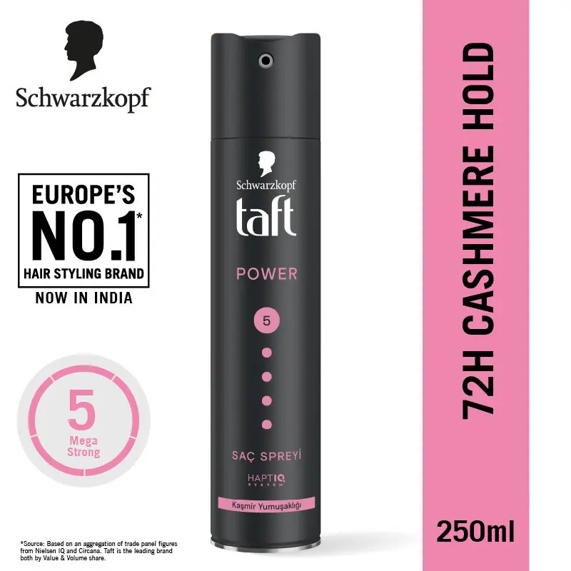 TAFT Schwarzkopf Power Hold 5 Hair Spray for Heat Protection, Cashmere like Softness for Dry, Damaged Hair