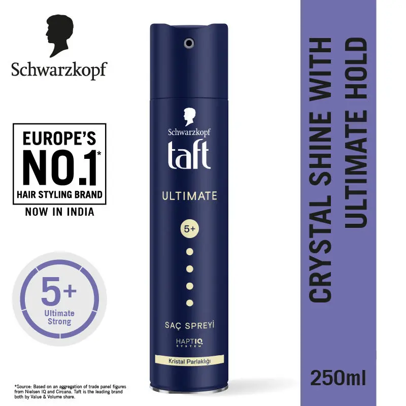 TAFT Schwarzkopf TAFT Ultimate Hair Spray For Hair With Crystal Shine | Hold 5+ For 72H hold | Protects From Wind And Humidity | No Stickiness | Easy To Brush Out | For Salon Like Finish - 250Ml