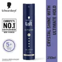 TAFT Schwarzkopf TAFT Ultimate Hair Spray For Hair With Crystal Shine | Hold 5+ For 72H hold | Protects From Wind And Humidity | No Stickiness | Easy To Brush Out | For Salon Like Finish - 250Ml