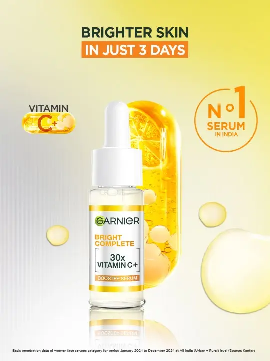 Garnier Bright Complete Night Vitamin C Serum With 10% Pure Vitamin C for Bright Skin, 15ml