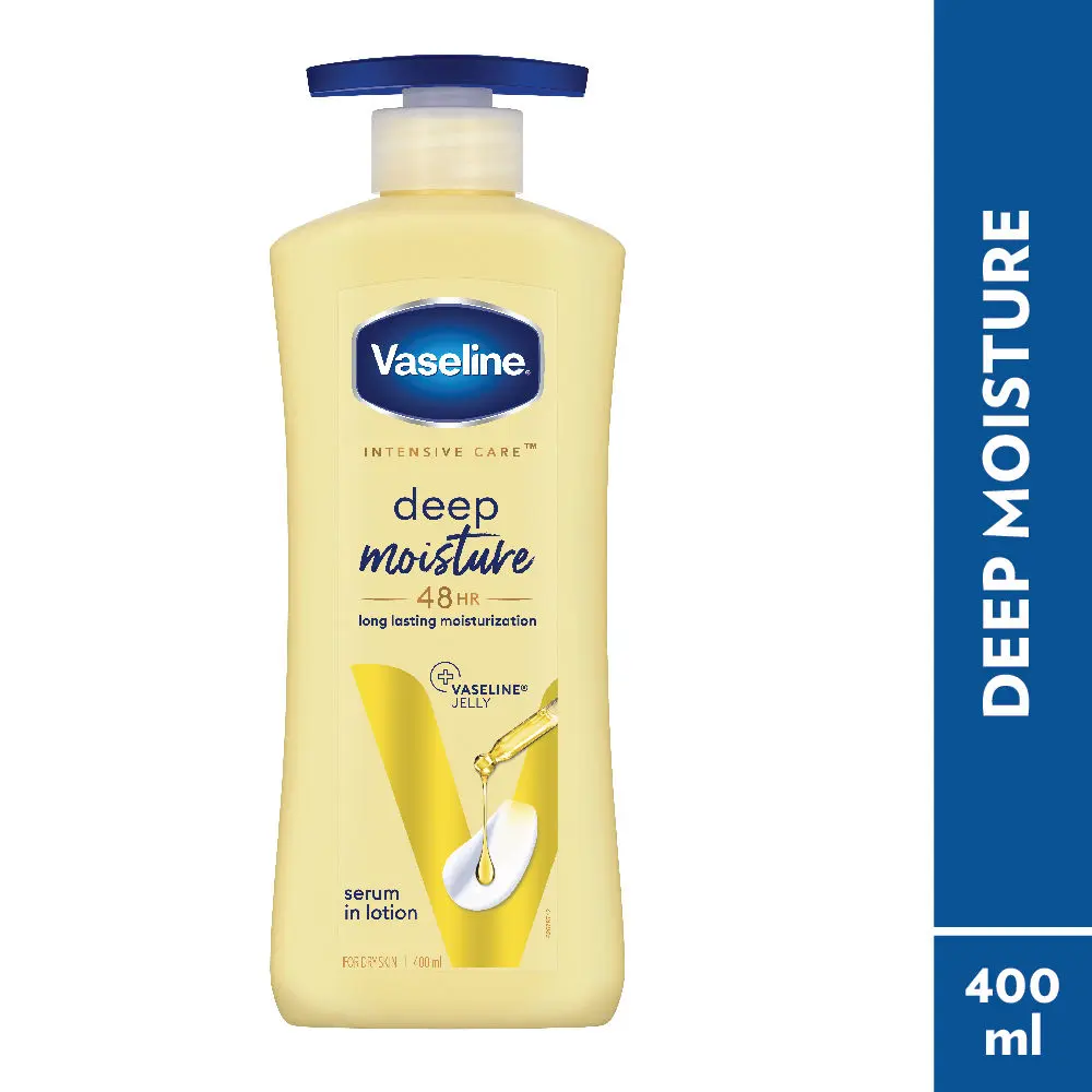 Vaseline Intensive Care Deep Moisture Nourishing Body Lotion 400 ml, Daily Moisturizer for Dry Skin, Gives Non-Greasy, Glowing Skin - For Men & Women