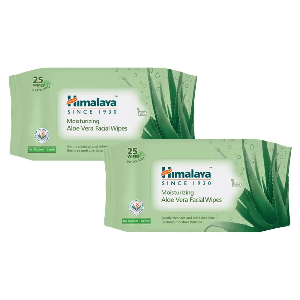Himalaya Moisturising Aloe Vera Facial Wipes Duo (25pcs Each)