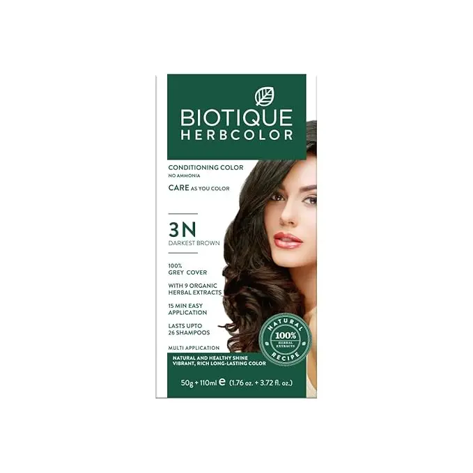 Biotique Herbcolor Hair Color 3N - Darkest Brown (50gm+110ml)