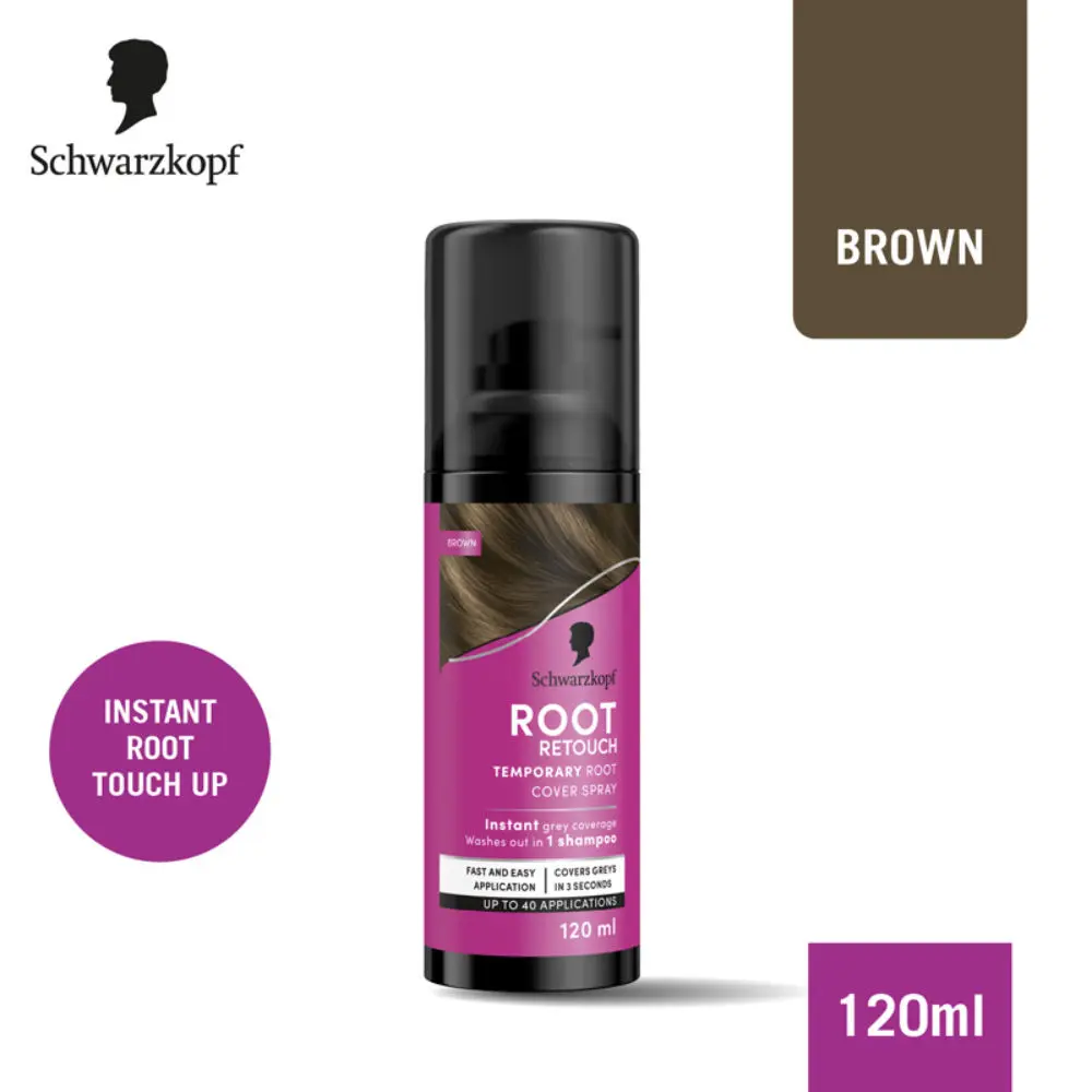 Schwarzkopf Root Retouch Instant Grey Hair Concealer Spray, Sweat And Rain Resistant - Brown (120ml)