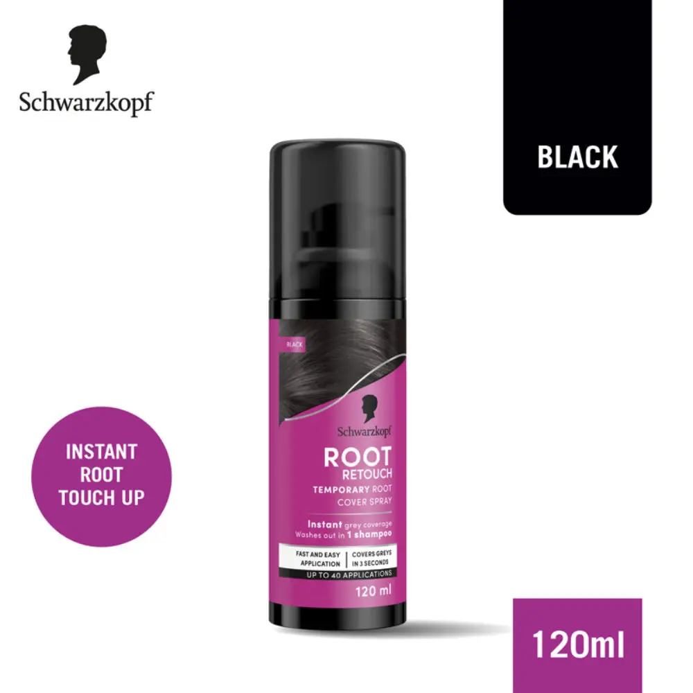 Schwarzkopf Root Retouch Instant Grey Hair Concealer Spray, Sweat And Rain Resistant - Black (120ml)