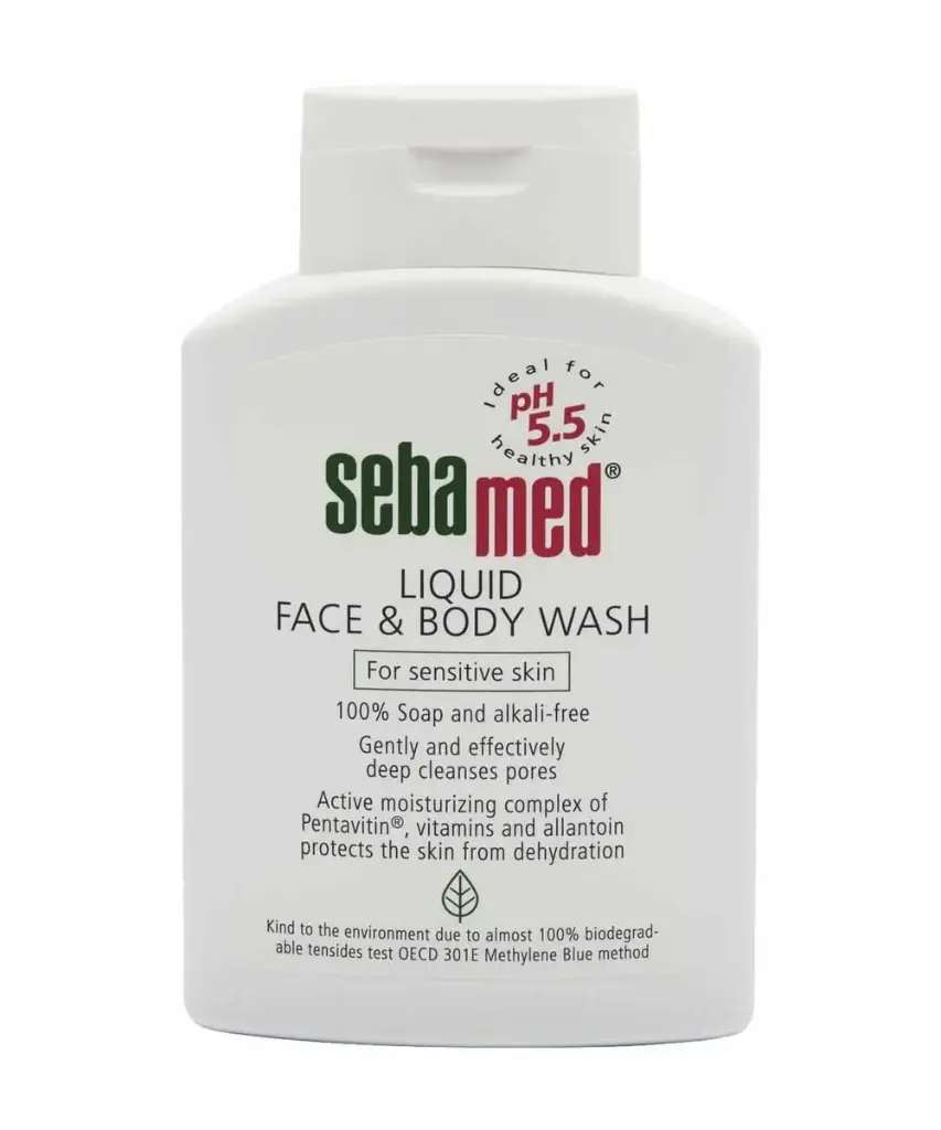 Sebamed Liquid Face and Body Wash 200 ml, pH 5.5, Pentavitin, Vitamins and Allantoin
