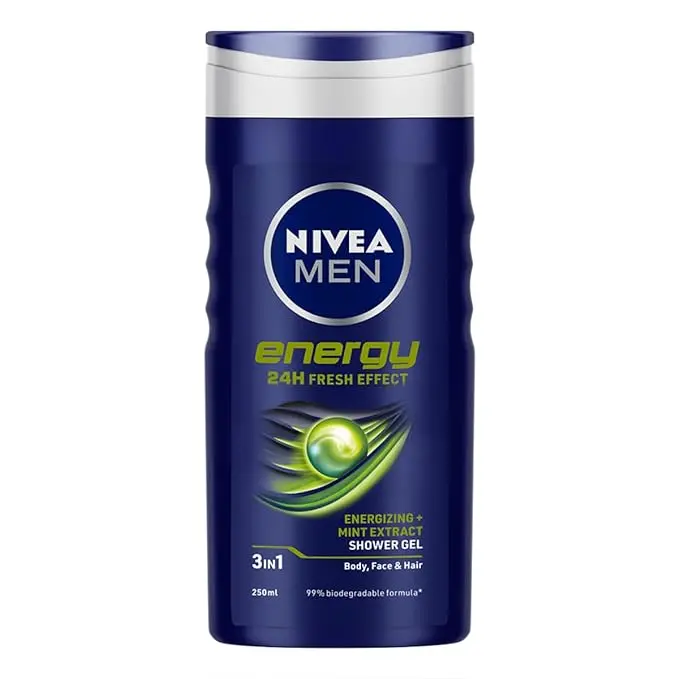 NIVEA Men Body Wash, Energy with Mint Extracts, Shower Gel for Body, Face & Hair (250ml)