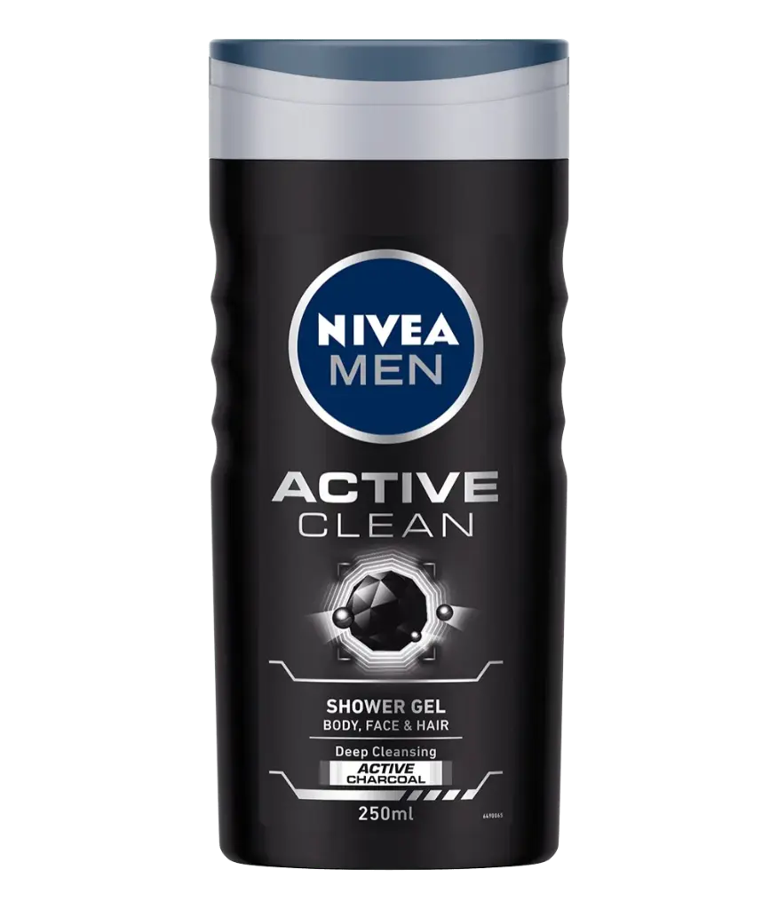 NIVEA Men Body Wash- Active Clean with Active Charcoal - Shower Gel for Body- Face & Hair 3-in-1 (250ml)
