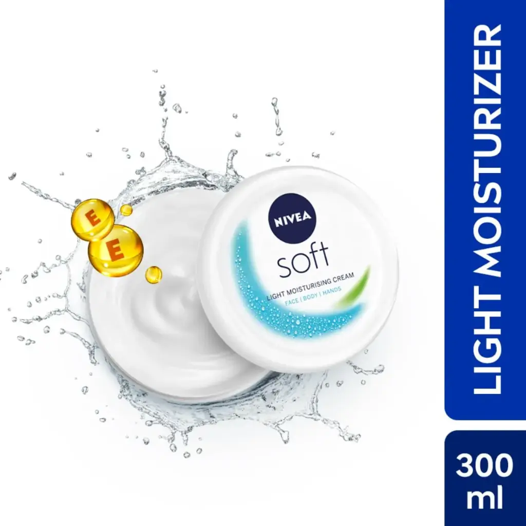 Nivea Soft Light Moisturizer for Face, Hand & Body, Non-Sticky Cream with Vitamin E & Jojoba Oil (300ml)