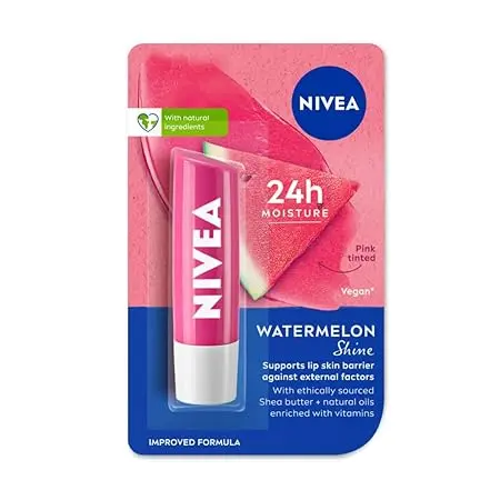 Nivea Lip Balm, Watermelon Shine, 24h Moisture with Natural Oils, Pink Shine & Watermelon Aroma (4.8gm)