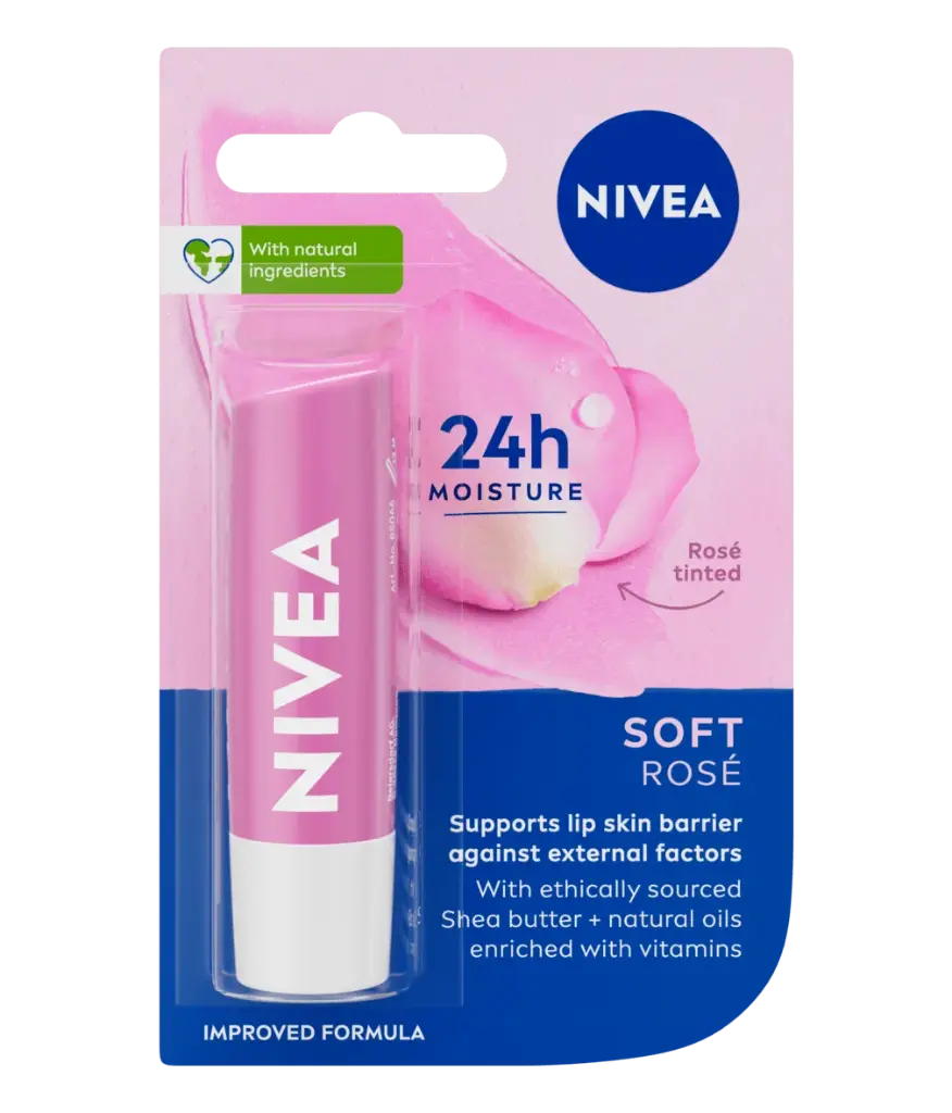NIVEA Lip Balm, Soft Rose, for 24h Moisture with Natural Oils, Delicate Rose Shine (4.8gm)