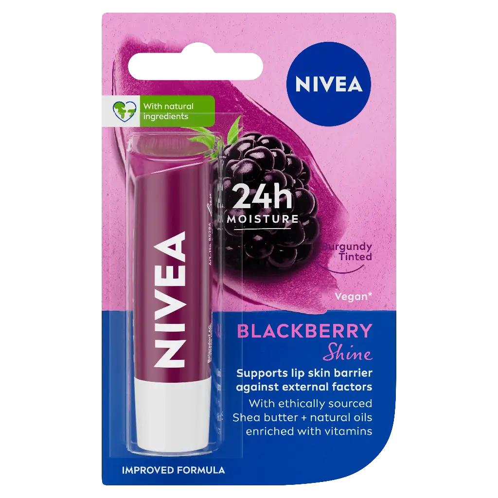 NIVEA Lip Balm, Blackberry Shine, 24h Moisture with Natural Oils, Ruby Red Shine & Berry Aroma (4.8gm)