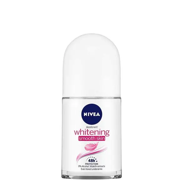 NIVEA Women Deodorant Roll On, Whitening Smooth Skin, for 48h Protection (25ml)