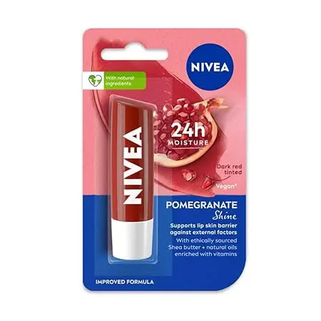 NIVEA Lip Balm, Pomegranate Shine, 24h Moisture with Natural Oils, Red Shine & Pomegrenate Aroma (4.8gm)