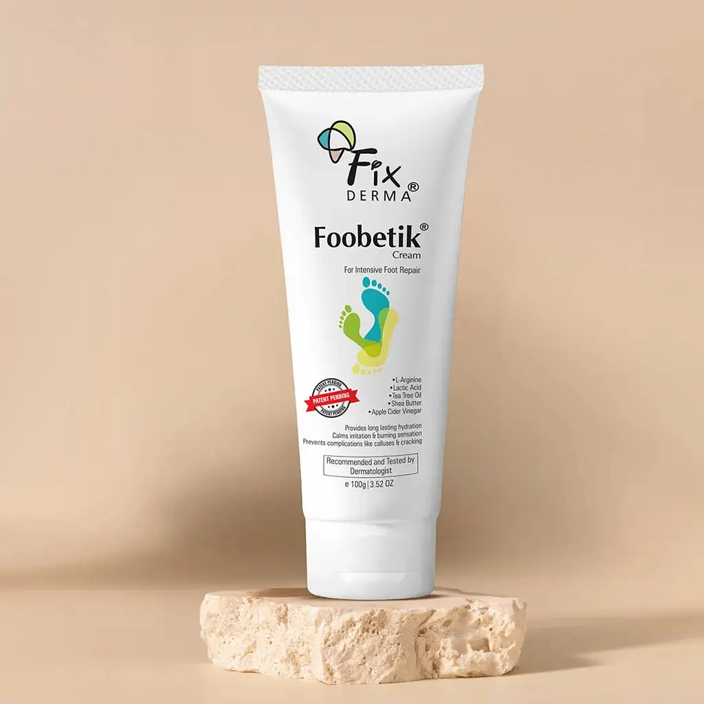 FixDerma Foobetik Foot Cream – Dry & Cracked Heels Cream | 9% Lactic Acid, 1.5% Apple cider vinegar, 4% Tea Tree Oil, 1% L-Arginine 100g