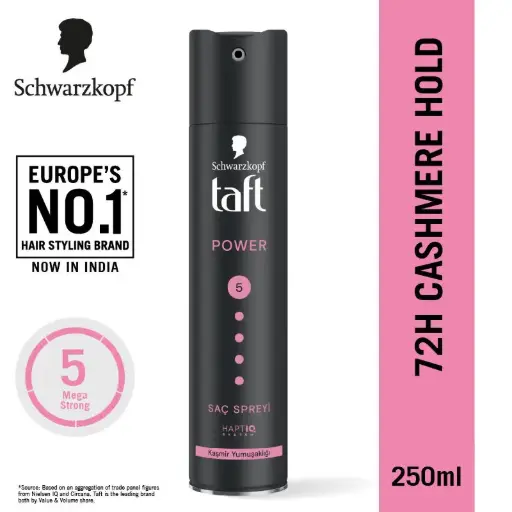 TAFT Schwarzkopf Power Hold 5 Hair Spray for Heat Protection, Cashmere like Softness for Dry, Damaged Hair