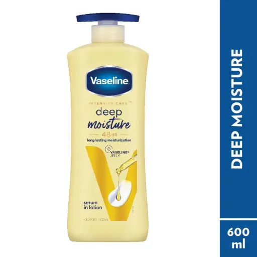 Vaseline Intensive Care Deep Moisture Nourishing Body Lotion 600 ml, Daily Moisturizer for Dry Skin, Gives Non-Greasy, Glowing Skin - For Men & Women