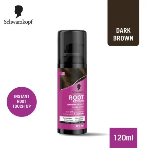 Schwarzkopf Root Retouch Instant Grey Hair Concealer Spray, Sweat & Rain Resistant - Dark Brown (120ml)