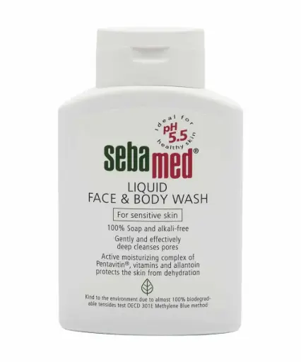 Sebamed Liquid Face and Body Wash 200 ml, pH 5.5, Pentavitin, Vitamins and Allantoin