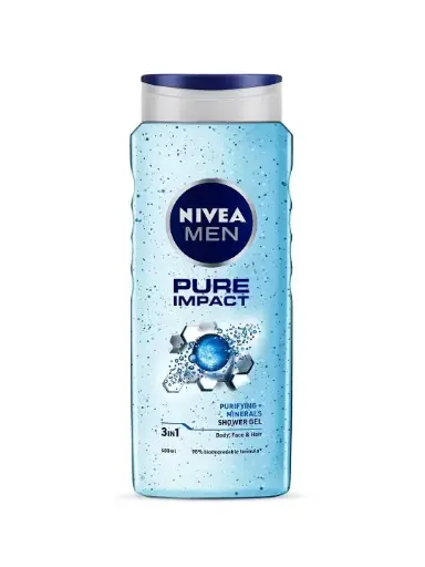 NIVEA Men Body Wash, Pure Impact with Purifying Micro Particles, Shower Gel for Body, Face & Hair (500ml)