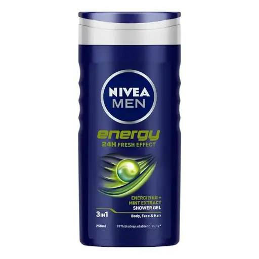 NIVEA Men Body Wash, Energy with Mint Extracts, Shower Gel for Body, Face & Hair (250ml)