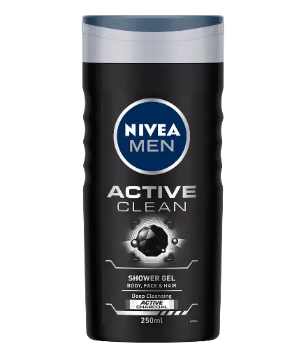 NIVEA Men Body Wash- Active Clean with Active Charcoal - Shower Gel for Body- Face & Hair 3-in-1 (250ml)
