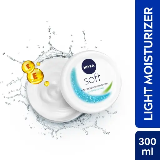 Nivea Soft Light Moisturizer for Face, Hand & Body, Non-Sticky Cream with Vitamin E & Jojoba Oil (300ml)